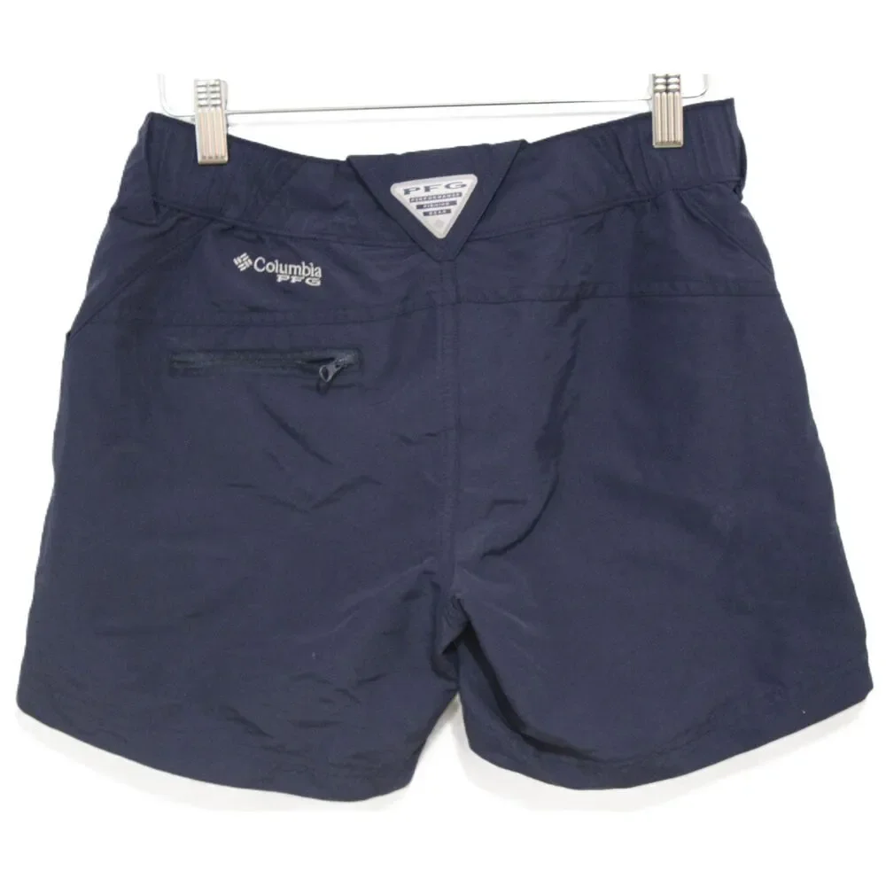 Womens Columbia PFG Dark Blue Nylon Flat Front Chino Athletic Shorts Size XS